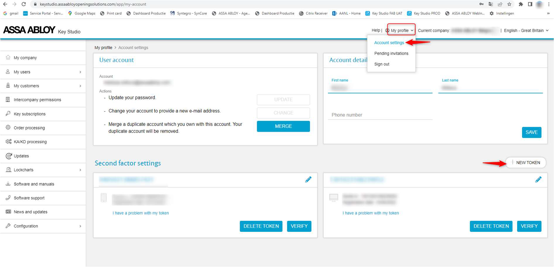 account settings