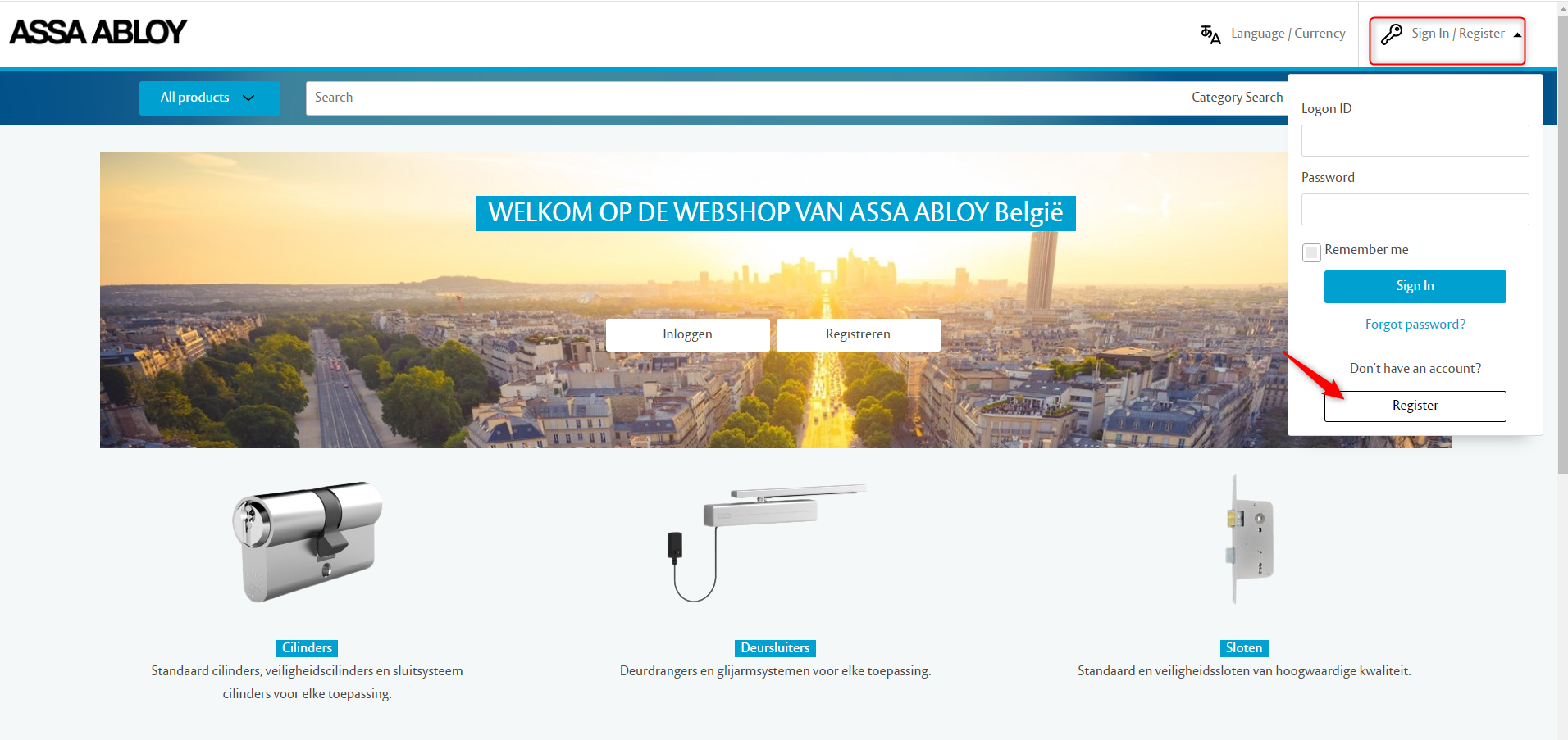 webshop BE register